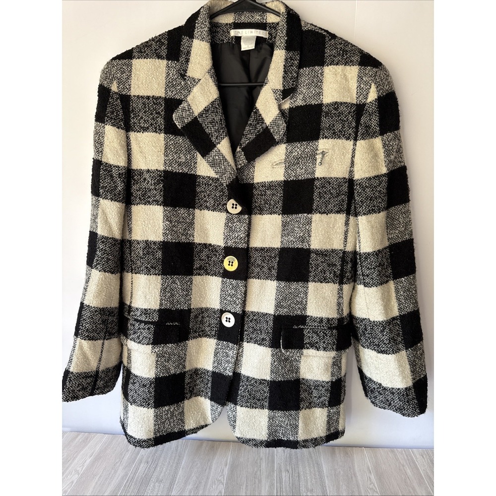 VTG The Limited Black/Cream Buffalo Plaid Jacket Medium 40" Chest